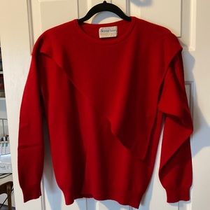 Vintage Cashmere Red Sweater with unique drape. Ladies Medium